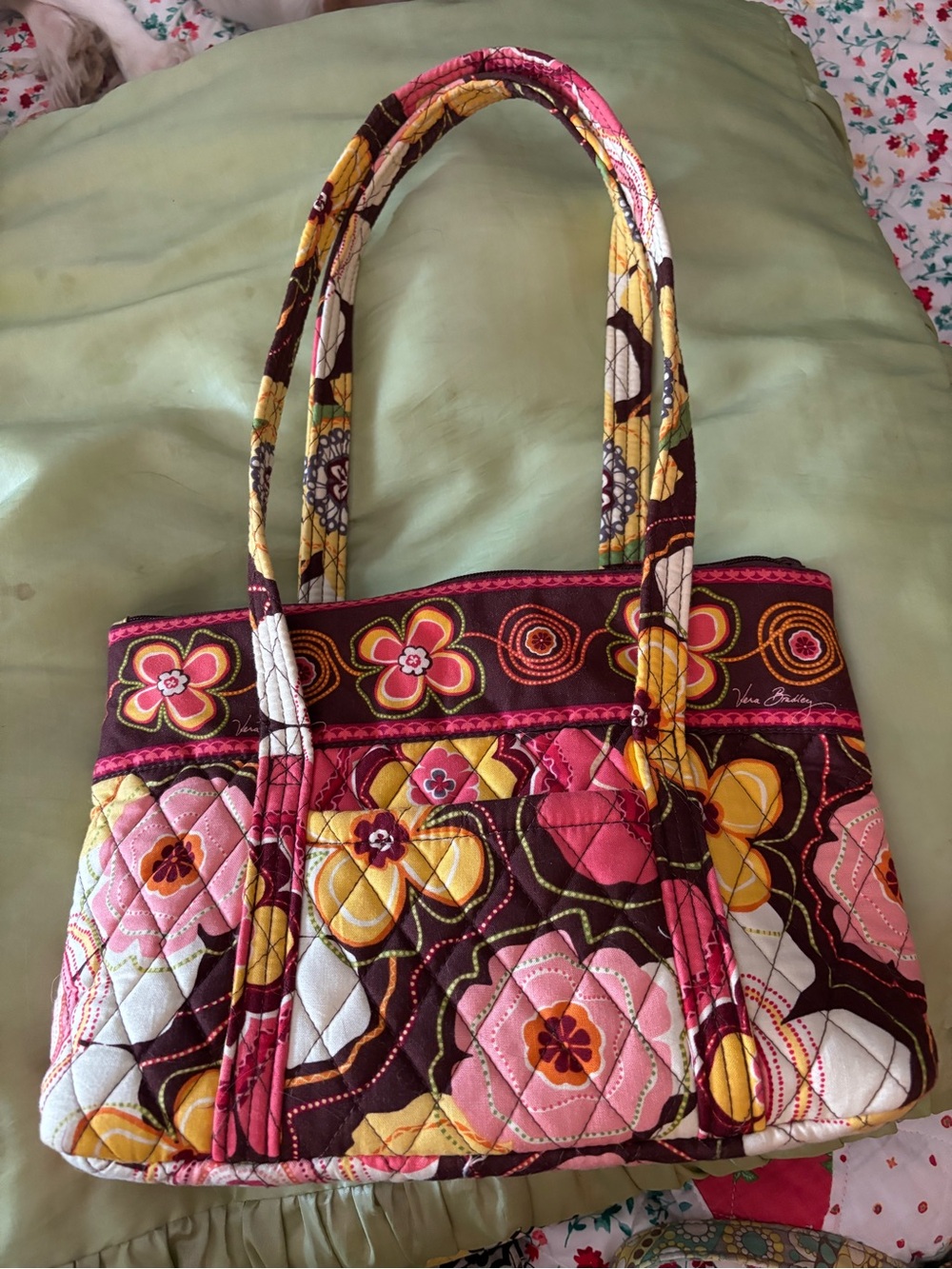 Vera Bradley Pink & Yellow Quilted Tote Bag coin purse - Picture 2 of 6